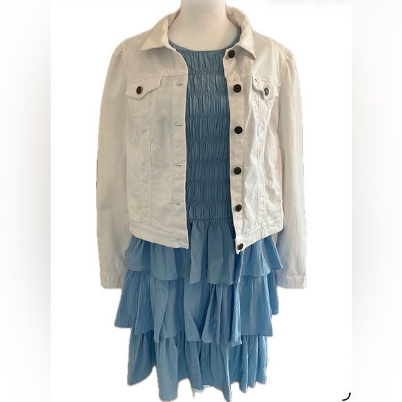 NEW Calvin Klein Blue Smocked & Tiered Sleeveless Dress. - Picture 3 of 14